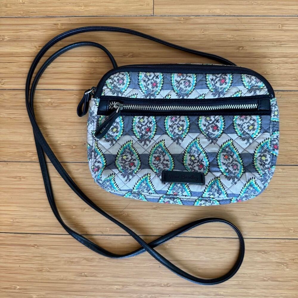 Vera Bradley Paisley Stripes Iconic Little Hipster Crossbody Bag Teal Blue